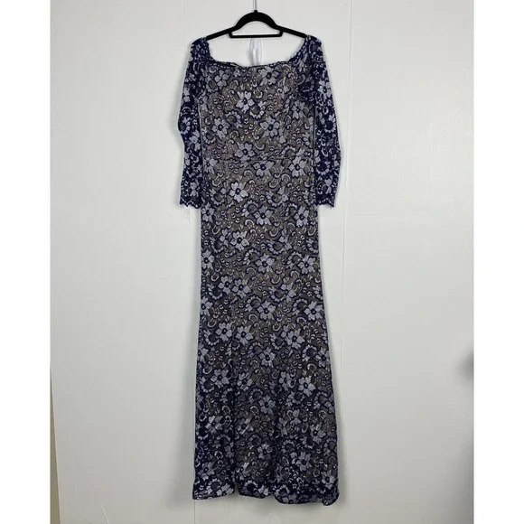 xscape women's off the shoulder long lace dress Xscape Women's Ruffled-Off-The-Shoulder Crepe Gown - Navy